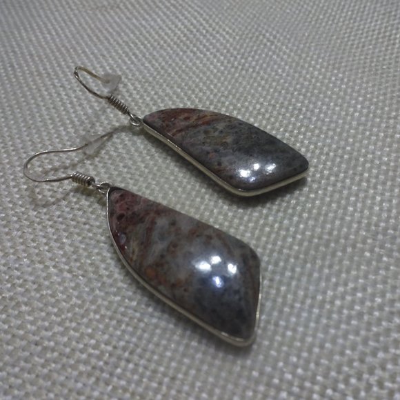 Natural "STICK AGATE" Handmade Sterling Dangle Earrings #66B - Picture 1 of 3